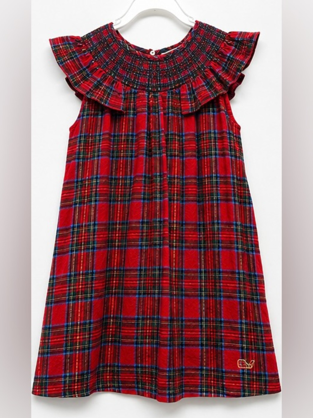 Vineyard Vines Regan Tartan Dress Girls Medium 12-14 Red Plaid Smocked Holiday